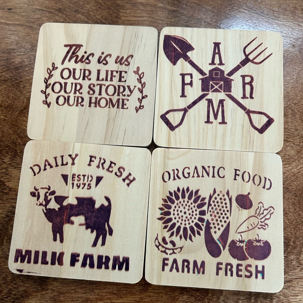 Handcrafted Farmhouse Wooden Coasters Set